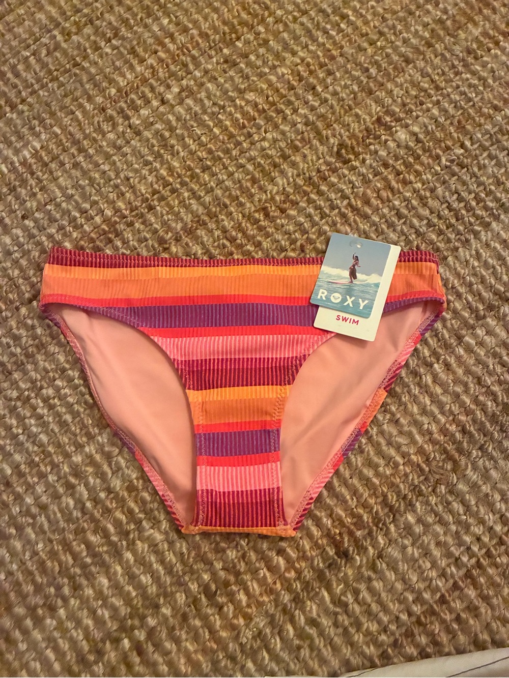 Roxy Coastal Current Scoop High Cut Cheeky Bikini Bottom Striped XS NWT